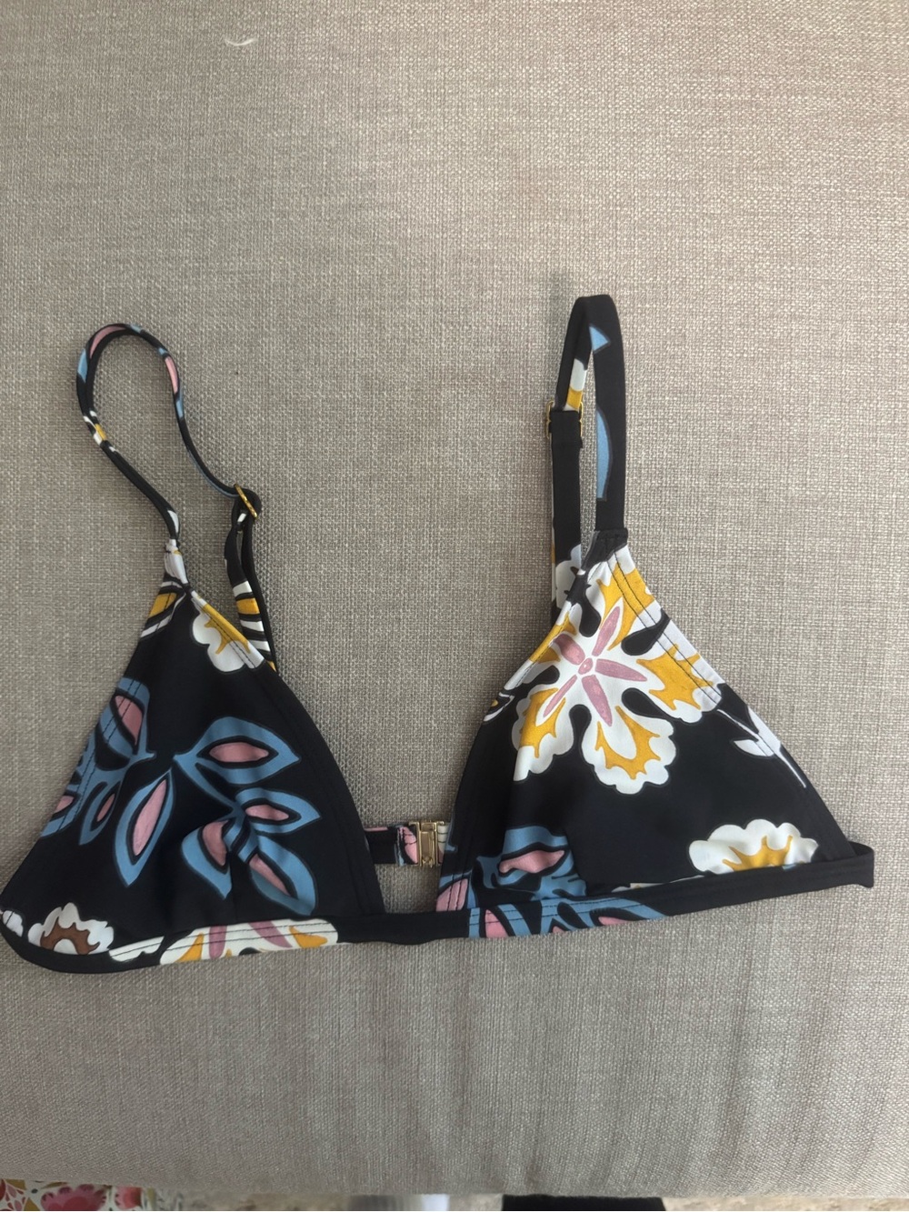 Tori Burch Black Floral Triangle Bikini Top - Multicolor Print